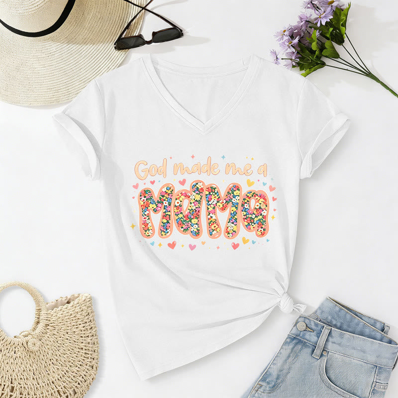 Christianartworkshop „Gott hat mich zur Mama gemacht“ – Lässiges V-Ausschnitt-T-Shirt - Weiß - 2XL - image 4