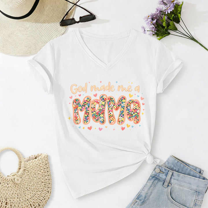 Christianartworkshop „Gott hat mich zur Mama gemacht“ – Lässiges V-Ausschnitt-T-Shirt - Weiß - 2XL - image 4