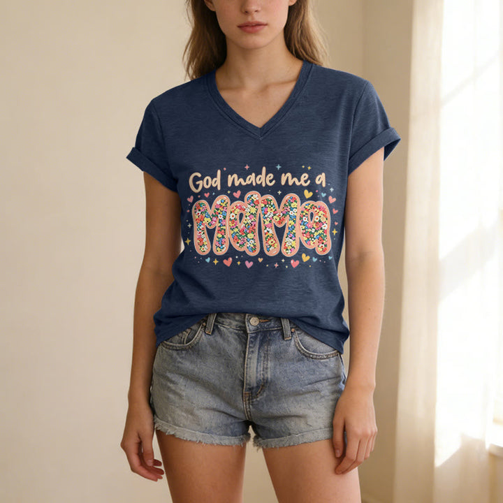 Christianartworkshop „Gott hat mich zur Mama gemacht“ – Lässiges V-Ausschnitt-T-Shirt - image 19