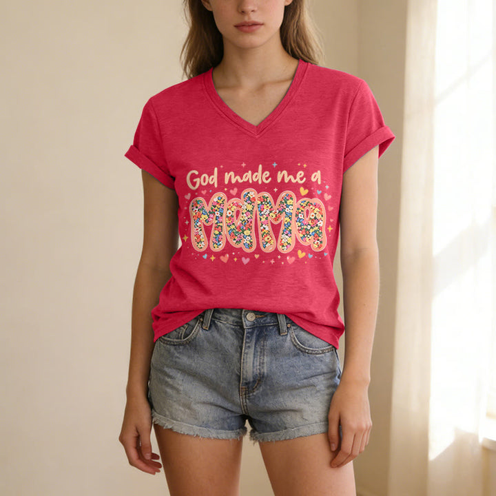 Christianartworkshop „Gott hat mich zur Mama gemacht“ – Lässiges V-Ausschnitt-T-Shirt - image 23