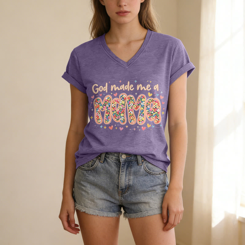 Christianartworkshop „Gott hat mich zur Mama gemacht“ – Lässiges V-Ausschnitt-T-Shirt - image 17