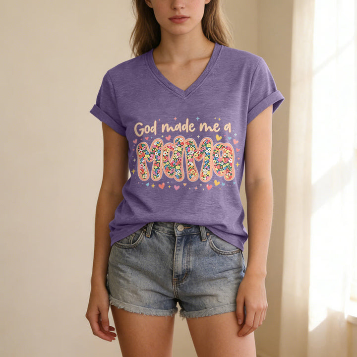 Christianartworkshop „Gott hat mich zur Mama gemacht“ – Lässiges V-Ausschnitt-T-Shirt - image 17