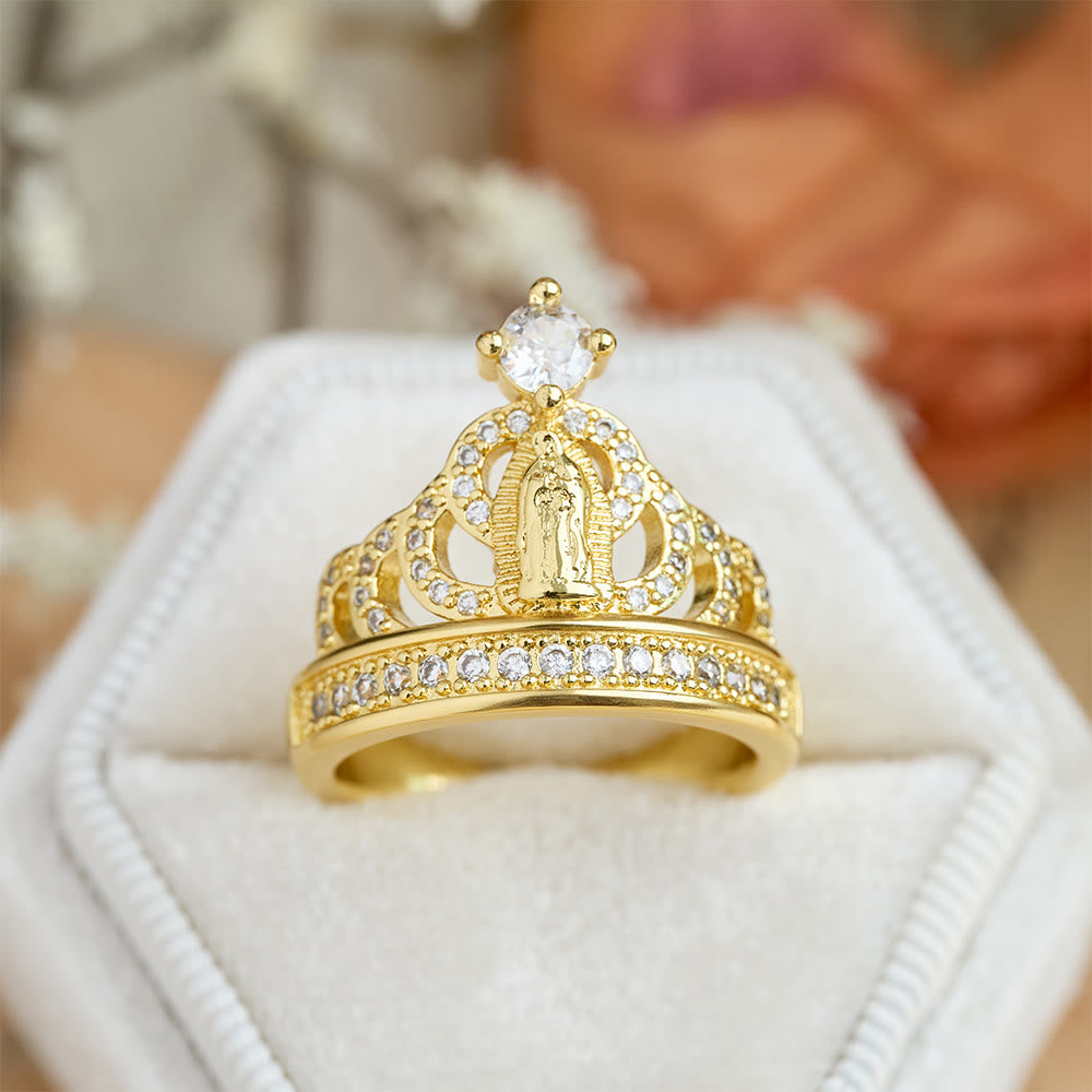 Christianartworkshop Prunkvoller, kronenförmiger Marienring mit Zirkonia: Heiliges Symbol himmlischer Gnade - Crown & Our Lady (Geeignet für US-Größen 8-10) - image 0