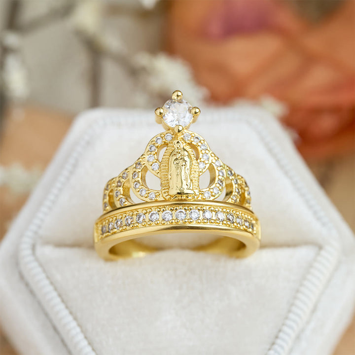 Christianartworkshop Prunkvoller, kronenförmiger Marienring mit Zirkonia: Heiliges Symbol himmlischer Gnade - Crown & Our Lady (Geeignet für US-Größen 8-10) - image 0