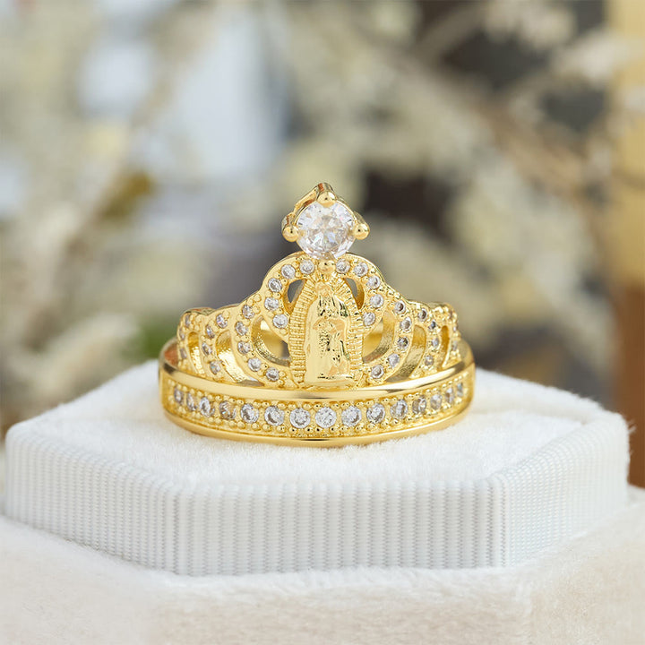 Christianartworkshop Prunkvoller, kronenförmiger Marienring mit Zirkonia: Heiliges Symbol himmlischer Gnade - image 1