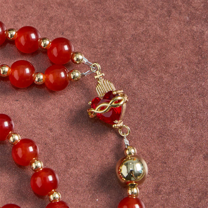 Christianartworkshop Rosenkranz der Göttlichen Liebe mit dem Heiligen Herzen Jesu, elegantem rotem Glas und goldenem Kruzifix - image 7