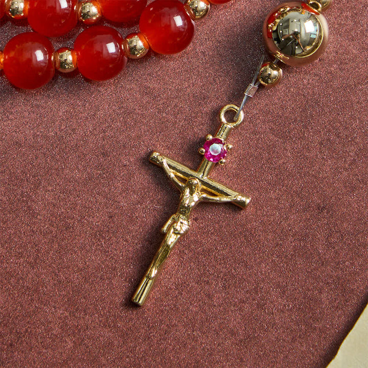 Christianartworkshop Rosenkranz der Göttlichen Liebe mit dem Heiligen Herzen Jesu, elegantem rotem Glas und goldenem Kruzifix - image 8