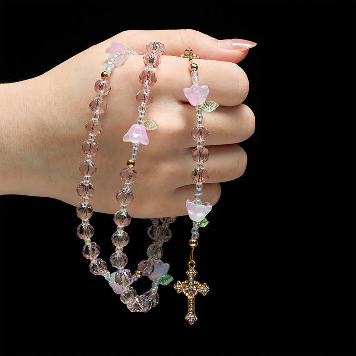 Christianartworkshop Rosenkranz mit Maiglöckchenmotiv, Marienverzierungen und rosa Perlen - image 1