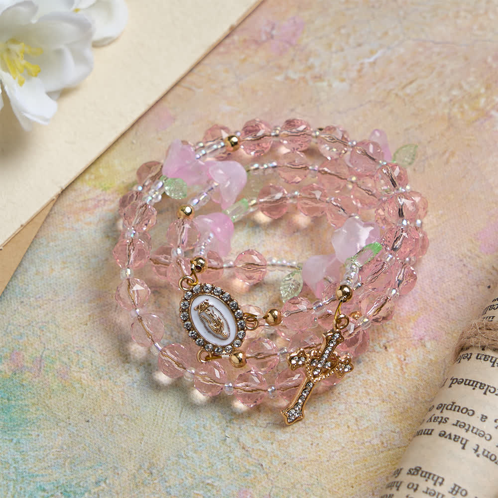 Christianartworkshop Rosenkranz mit Maiglöckchenmotiv, Marienverzierungen und rosa Perlen - image 4