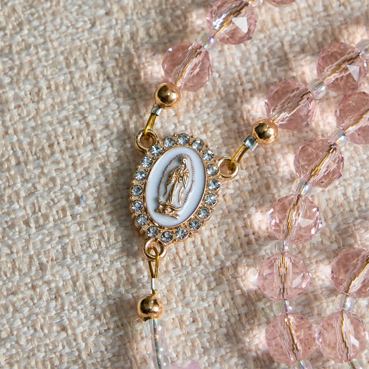 Christianartworkshop Rosenkranz mit Maiglöckchenmotiv, Marienverzierungen und rosa Perlen - image 6