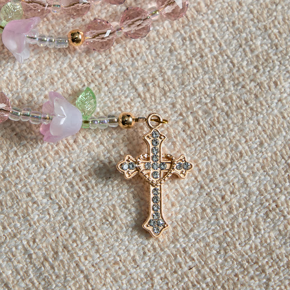 Christianartworkshop Rosenkranz mit Maiglöckchenmotiv, Marienverzierungen und rosa Perlen - image 8