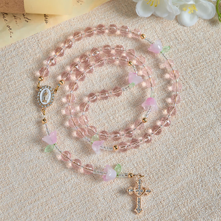 Christianartworkshop Rosenkranz mit Maiglöckchenmotiv, Marienverzierungen und rosa Perlen - image 5