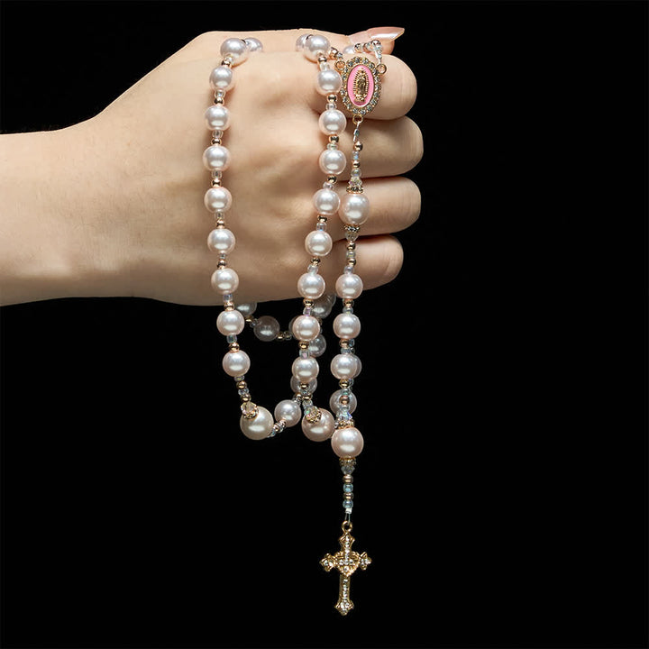 Christianartworkshop Eleganter katholischer Rosenkranz in zartem Pfirsichton mit Marienmotiv - image 1