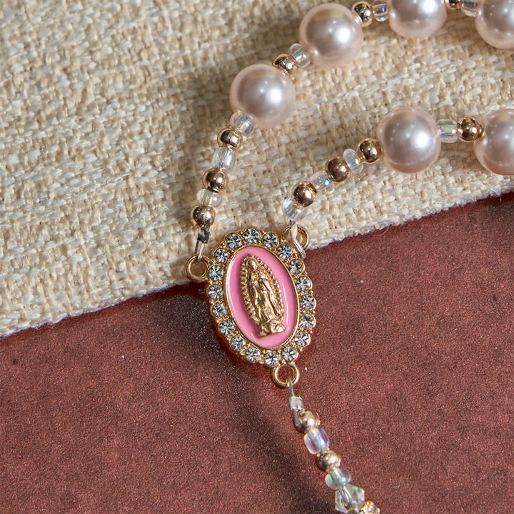 Christianartworkshop Eleganter katholischer Rosenkranz in zartem Pfirsichton mit Marienmotiv - image 5