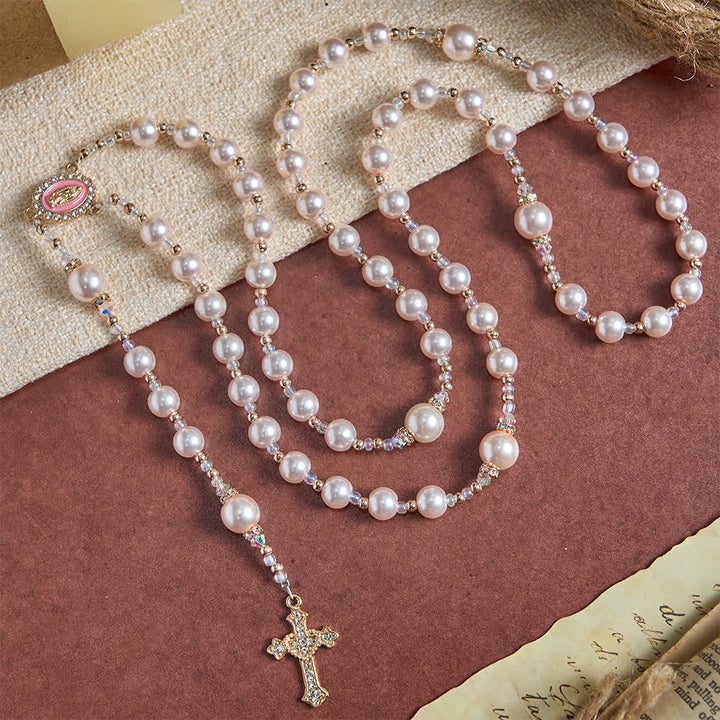 Christianartworkshop Eleganter katholischer Rosenkranz in zartem Pfirsichton mit Marienmotiv - image 4