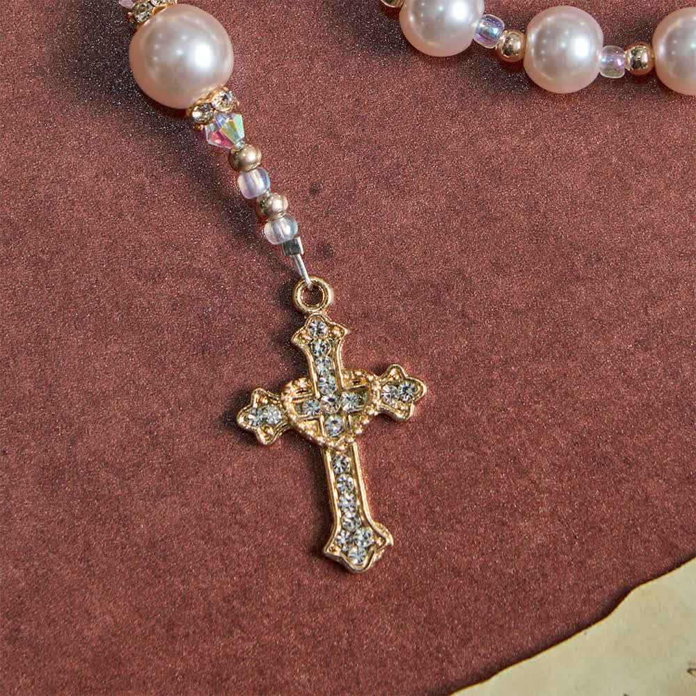 Christianartworkshop Eleganter katholischer Rosenkranz in zartem Pfirsichton mit Marienmotiv - image 7