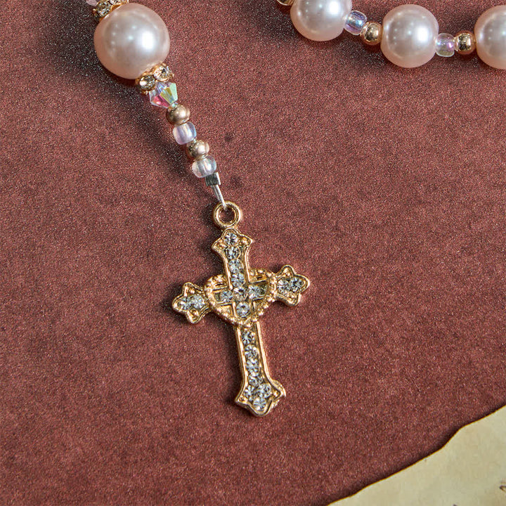 Christianartworkshop Eleganter katholischer Rosenkranz in zartem Pfirsichton mit Marienmotiv - image 7