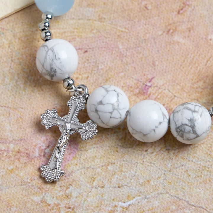 Christianartworkshop Armband aus natürlichem Howlithstein mit dem Heiligen Michael: Hellblau & Rosa – Doppelter spiritueller Schutz - image 15