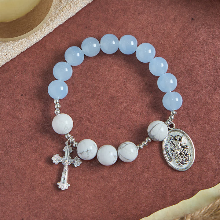Christianartworkshop Armband aus natürlichem Howlithstein mit dem Heiligen Michael: Hellblau & Rosa – Doppelter spiritueller Schutz - image 12