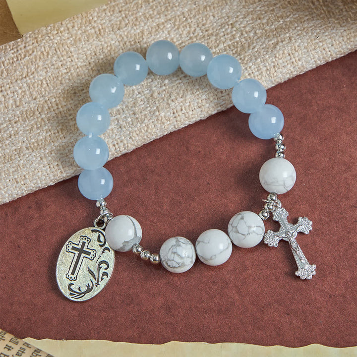 Christianartworkshop Armband aus natürlichem Howlithstein mit dem Heiligen Michael: Hellblau & Rosa – Doppelter spiritueller Schutz - image 13