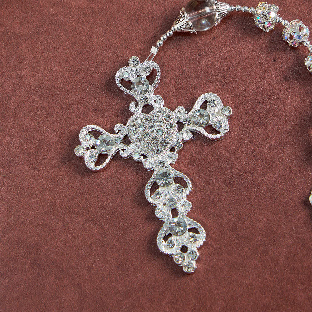 Christianartworkshop Funkelnder goldener Rosenkranz mit goldenen Perlen und der Muttergottes der Gnade - image 14