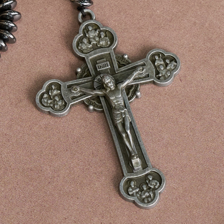 Christianartworkshop Rosenkranz aus schwarzem Glas und Tigerauge mit St.-Benedikt-Medaille und antikem Zinnkreuz - image 7