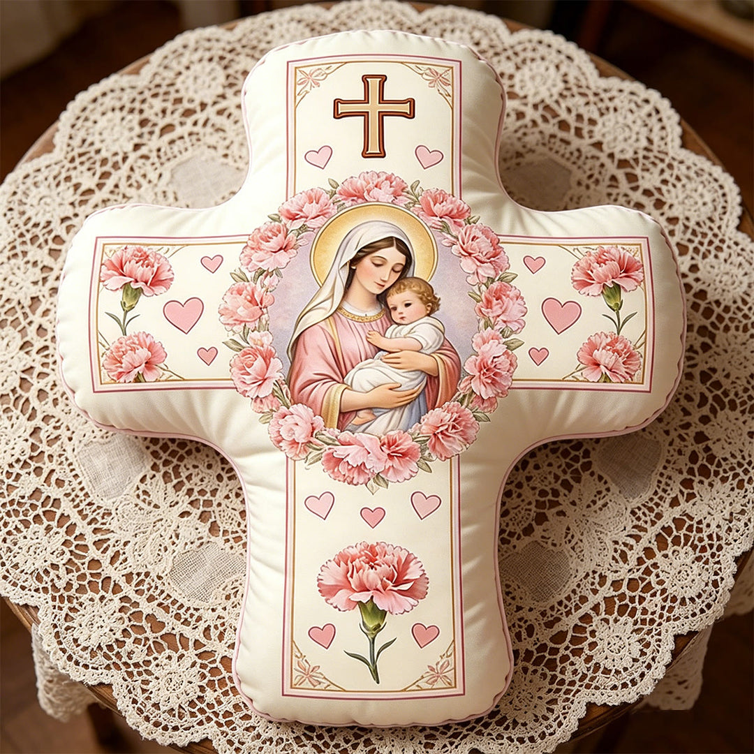 Christianartworkshop Blumenförmiges Kissen mit Kreuzmotiv „Unsere Liebe Frau und das Heilige Kind“: Heiliges Symbol mütterlicher Liebe und ewiger Gnade - image 5