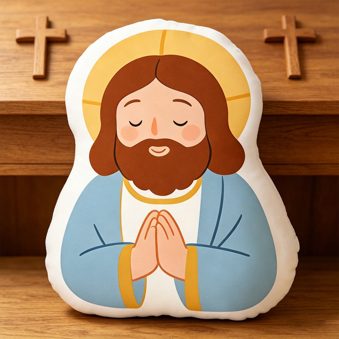 Christianartworkshop Kissen mit der Figur „Unsere Liebe Frau mit Lamm“: Symbol für zärtliche mütterliche Fürsorge und sanften Segen - 24 Zoll (60 cm) - Blau - image 5