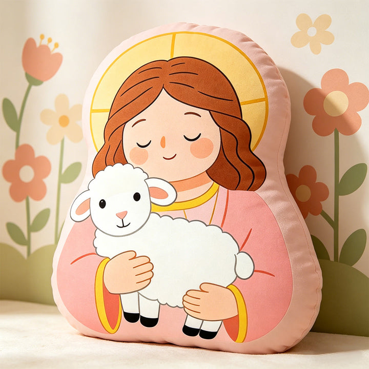 Christianartworkshop Kissen mit der Figur „Unsere Liebe Frau mit Lamm“: Symbol für zärtliche mütterliche Fürsorge und sanften Segen - image 2