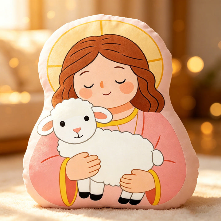 Christianartworkshop Kissen mit der Figur „Unsere Liebe Frau mit Lamm“: Symbol für zärtliche mütterliche Fürsorge und sanften Segen - image 4