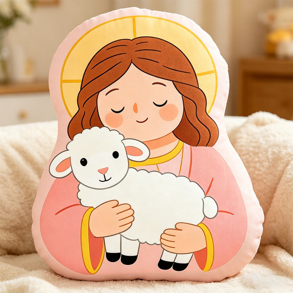 Christianartworkshop Kissen mit der Figur „Unsere Liebe Frau mit Lamm“: Symbol für zärtliche mütterliche Fürsorge und sanften Segen - image 1