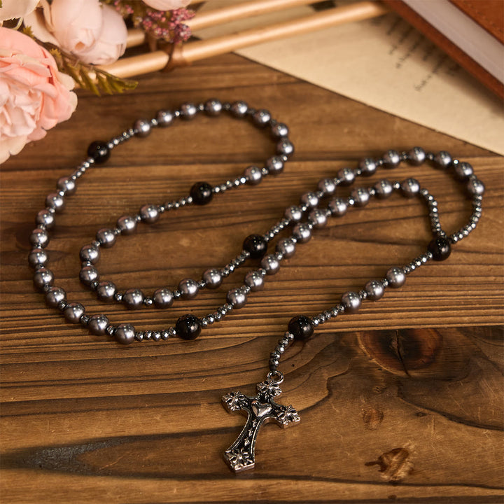 Christianartworkshop Rosenkranz aus vierfarbigen Glasperlen mit Herzmotivkreuz: Zeitloses Symbol des heiligen Gebets und des Glaubens - image 4