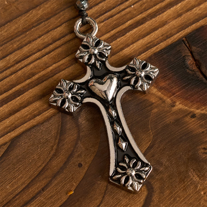 Christianartworkshop Rosenkranz aus vierfarbigen Glasperlen mit Herzmotivkreuz: Zeitloses Symbol des heiligen Gebets und des Glaubens - image 12