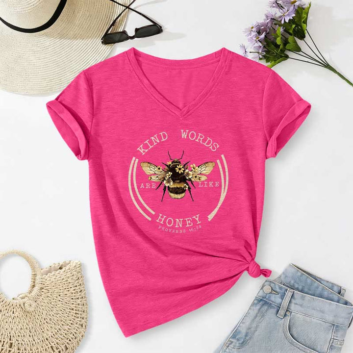 Christianartworkshop Freundliche Worte sind wie Honig (Sprüche 16,24) – Lässiges V-Ausschnitt-T-Shirt von Bee - Rose - 2XL - image 24