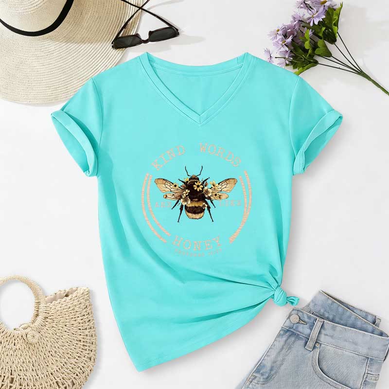 Christianartworkshop Freundliche Worte sind wie Honig (Sprüche 16,24) – Lässiges V-Ausschnitt-T-Shirt von Bee - Himmelblau - 2XL - image 8
