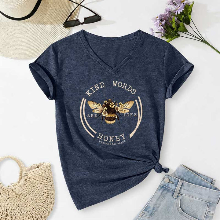 Christianartworkshop Freundliche Worte sind wie Honig (Sprüche 16,24) – Lässiges V-Ausschnitt-T-Shirt von Bee - Marineblau - 2XL - image 18