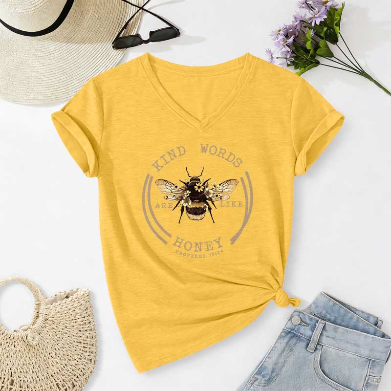 Christianartworkshop Freundliche Worte sind wie Honig (Sprüche 16,24) – Lässiges V-Ausschnitt-T-Shirt von Bee - Gelb - 2XL - image 6