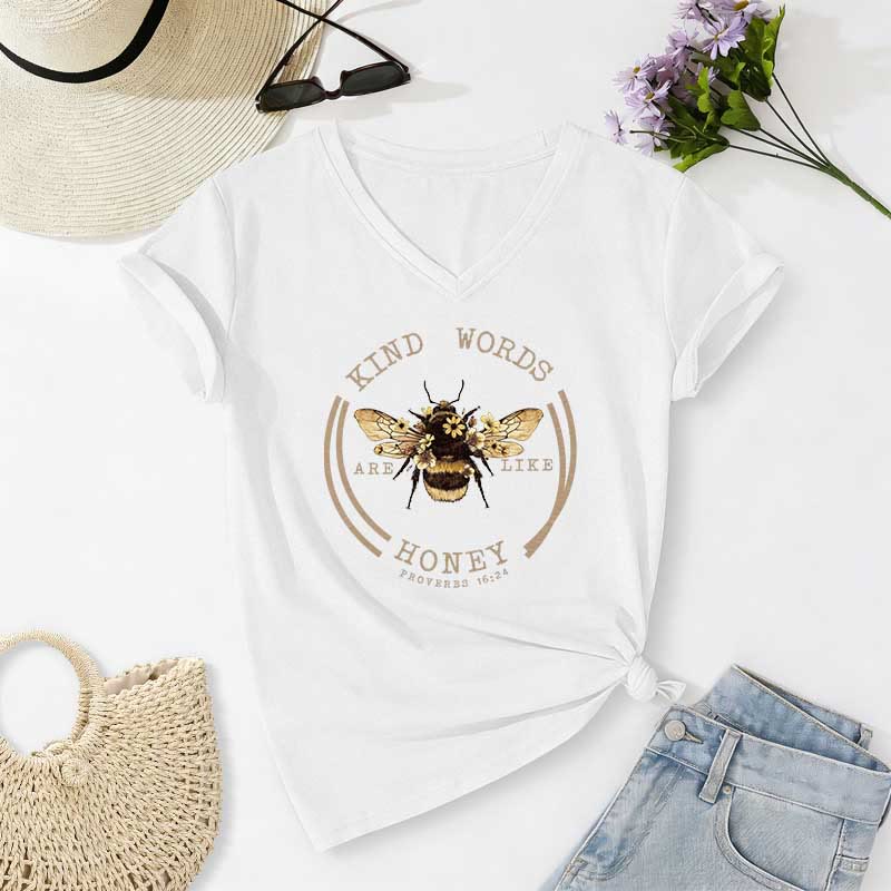 Christianartworkshop Freundliche Worte sind wie Honig (Sprüche 16,24) – Lässiges V-Ausschnitt-T-Shirt von Bee - Weiß - 2XL - image 4