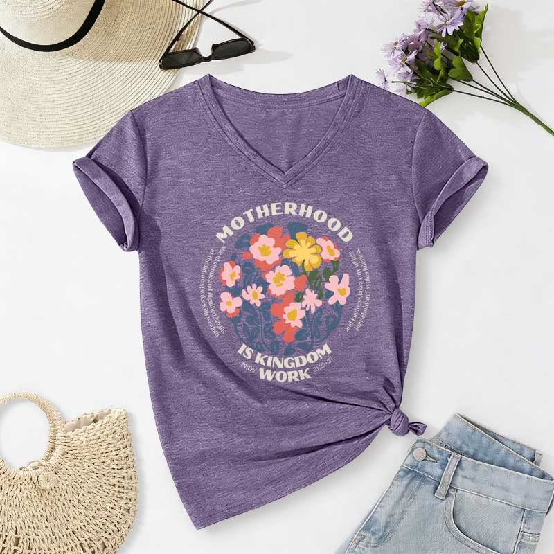Christianartworkshop Boho Floral Motherhood Is Kingdom Work Casual V-Neck T-Shirt - Lila - 2XL - image 16