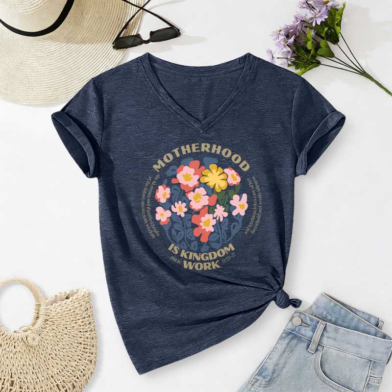 Christianartworkshop Boho Floral Motherhood Is Kingdom Work Casual V-Neck T-Shirt - Marineblau - 2XL - image 18