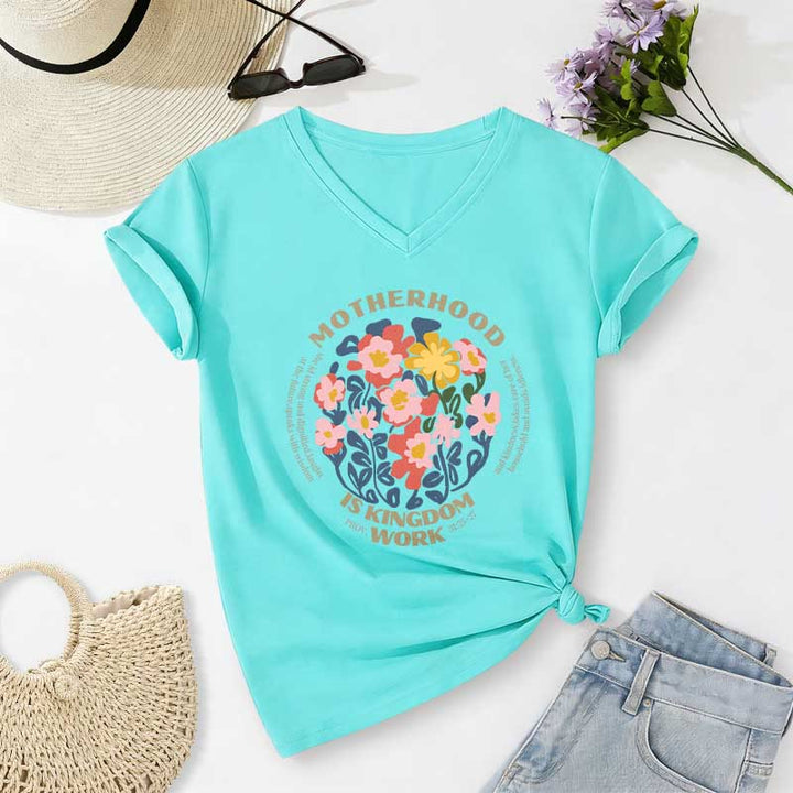 Christianartworkshop Boho Floral Motherhood Is Kingdom Work Casual V-Neck T-Shirt - image 10