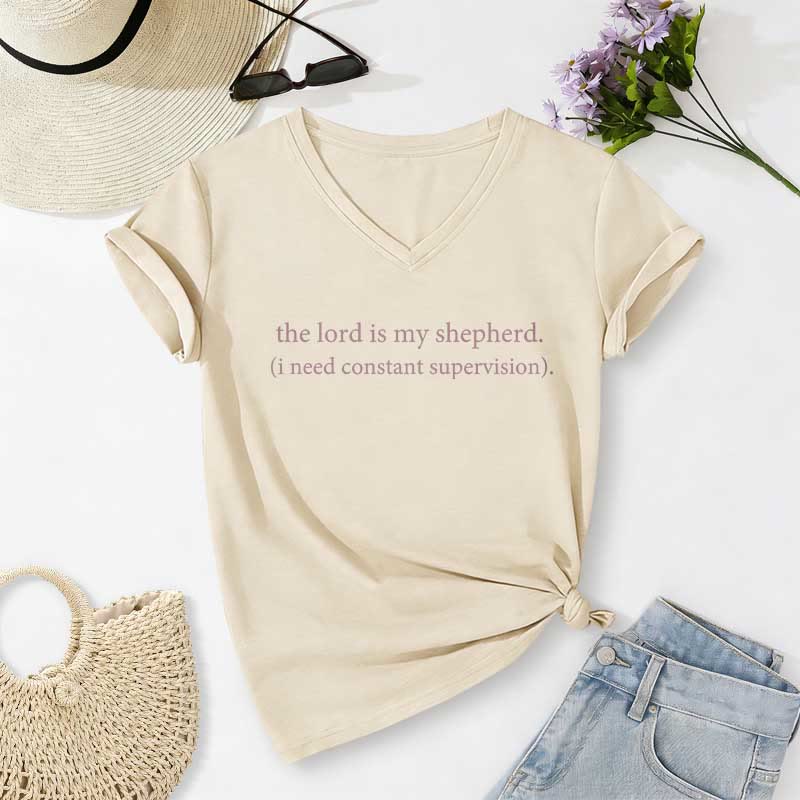 Christianartworkshop Der Herr ist mein Hirte, ich brauche ständige Aufsicht. Lässiges V-Ausschnitt-T-Shirt - Beige - 2XL - image 6