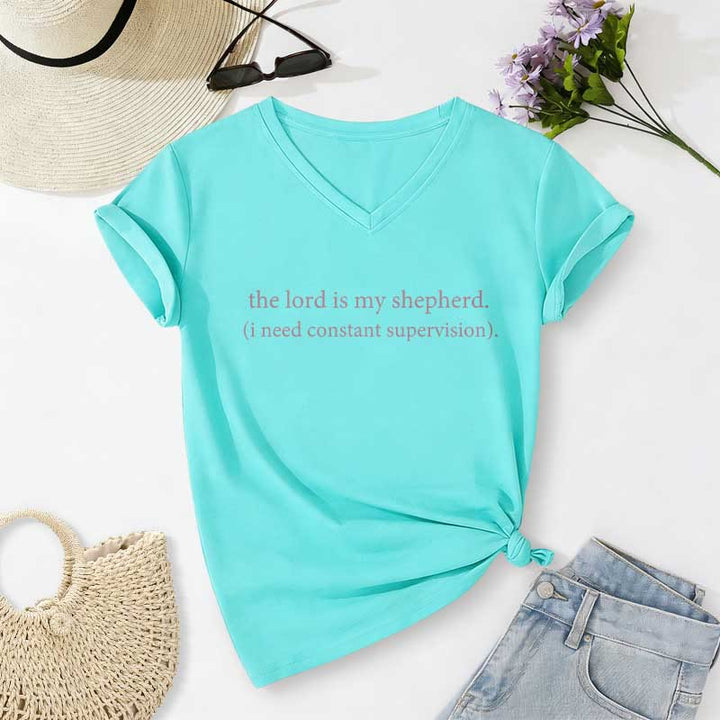 Christianartworkshop Der Herr ist mein Hirte, ich brauche ständige Aufsicht. Lässiges V-Ausschnitt-T-Shirt - Himmelblau - 2XL - image 10