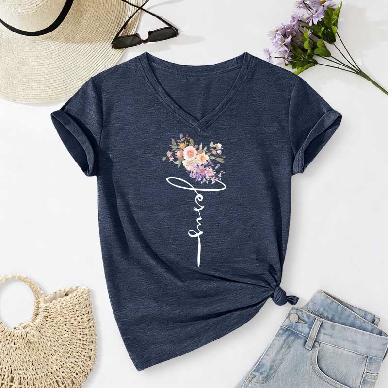 Christianartworkshop Jesus-T-Shirt mit kursivem Blumenmuster und V-Ausschnitt - Marineblau - 2XL - image 18