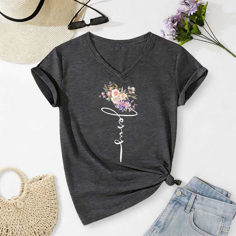 Christianartworkshop Jesus-T-Shirt mit kursivem Blumenmuster und V-Ausschnitt - Dunkelgrau - 2XL - image 20