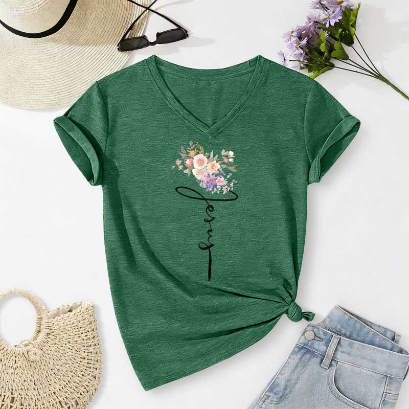 Christianartworkshop Jesus-T-Shirt mit kursivem Blumenmuster und V-Ausschnitt - Dunkelgrün - 2XL - image 14