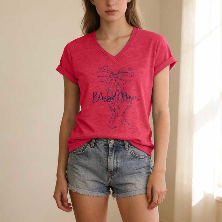 Christianartworkshop Lässiges T-Shirt mit Schleifenmotiv „Gesegnete Mama“ und V-Ausschnitt - image 23
