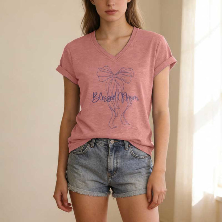 Christianartworkshop Lässiges T-Shirt mit Schleifenmotiv „Gesegnete Mama“ und V-Ausschnitt - image 13