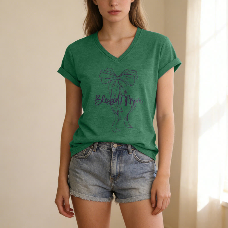 Christianartworkshop Lässiges T-Shirt mit Schleifenmotiv „Gesegnete Mama“ und V-Ausschnitt - image 17