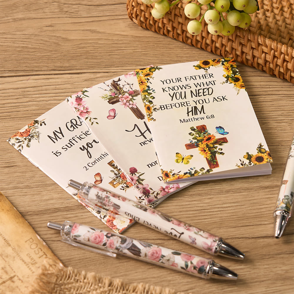 Christianartworkshop Geschenkset mit floralen Kreuz-Motiven, Motivationsstiften und Notizbüchern mit Bibelversen - image 3